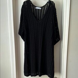 Zara Black crocheted Knit V-Neck Dress